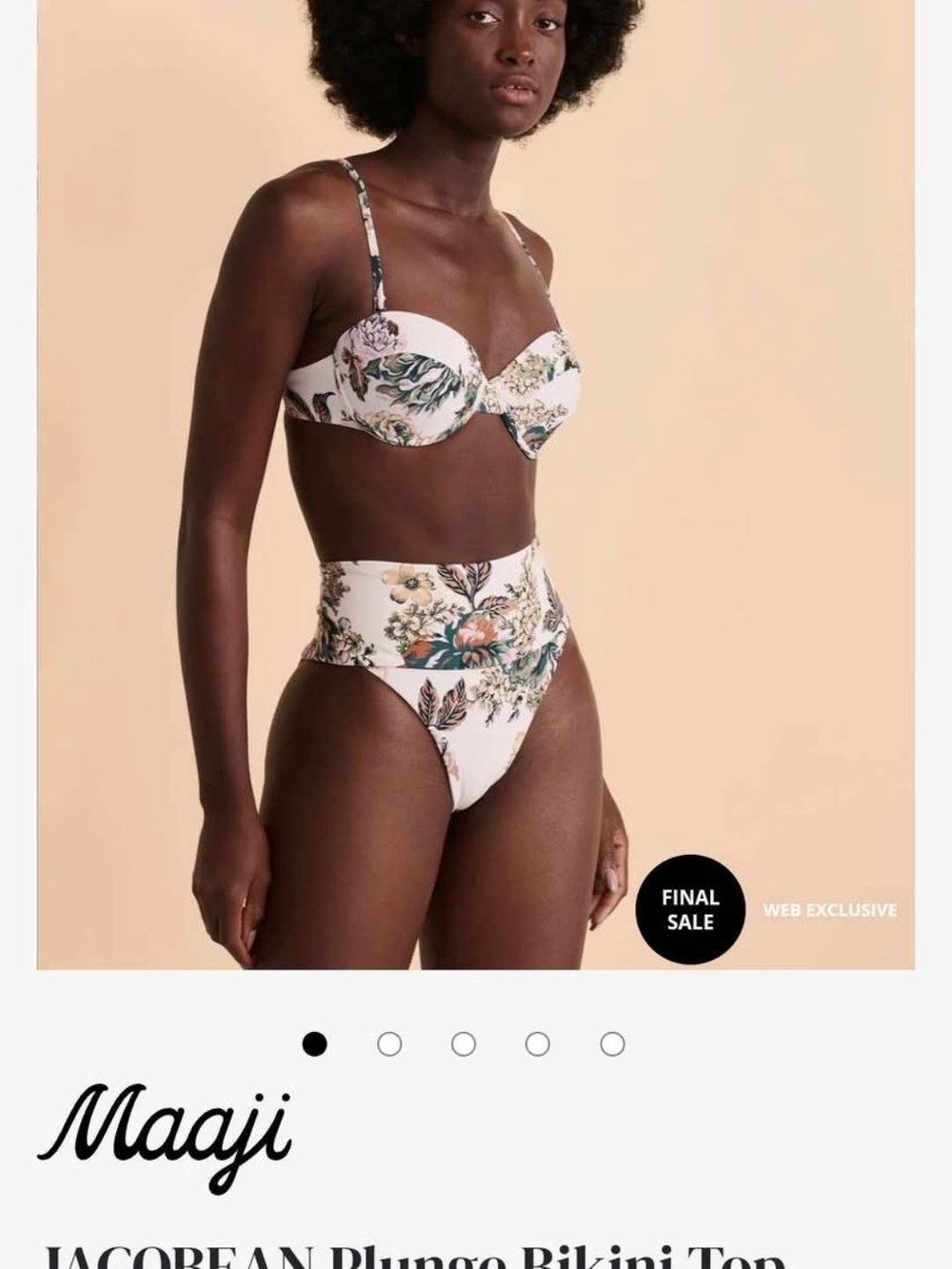 Maaji White Floral High-Waist Bikini Set with Green and Coral Accents